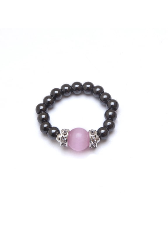 Black Magnets With Pink Cats Eye Ring Size S