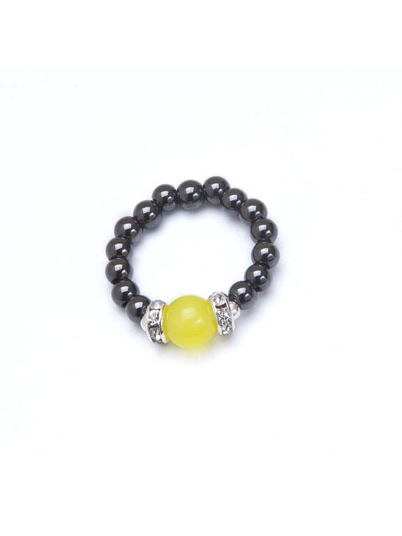 Black Magnets With Yellow Cats Eye Ring Size S