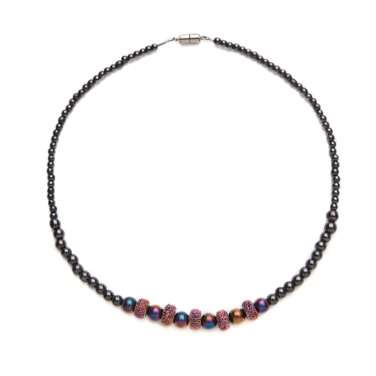 MagneHealth Black Magnets and Purple Gold Beaded Magnetic Necklace, Size 18''