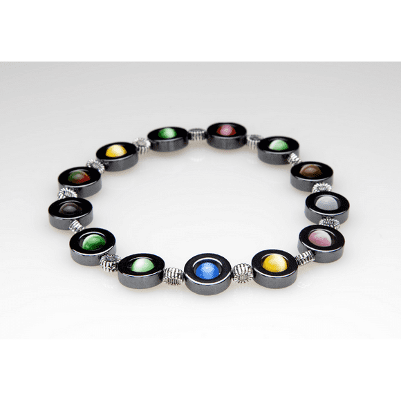 Multi-Color Cat's Eye Magnetic Hematite Wellness Bracelet with Cat's Eye Stones, Multicolor