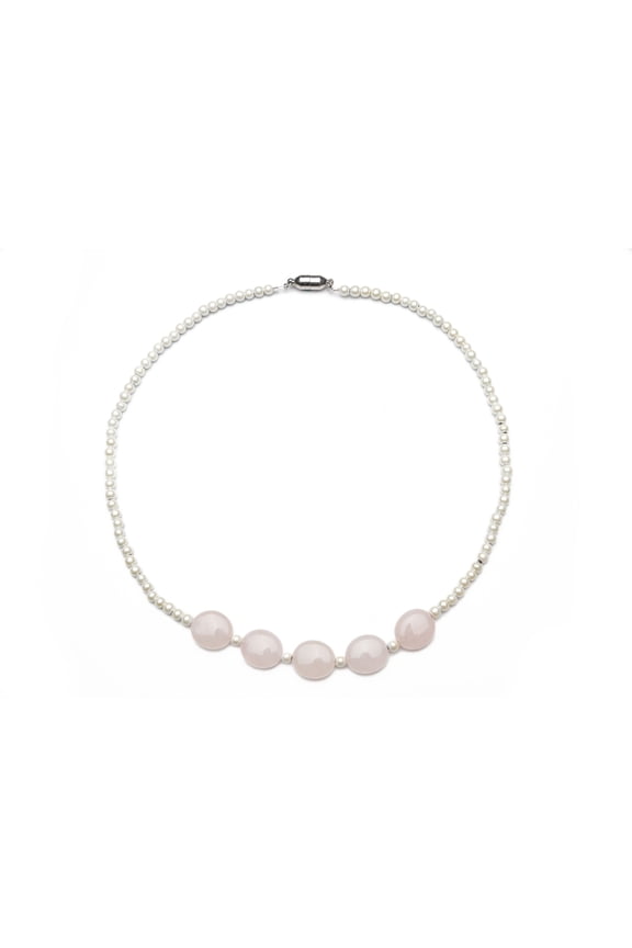 Rose Quartz Oval and White Magnetic Necklace, 18 Inches