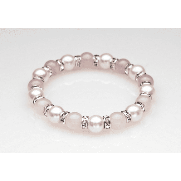 Rose Quartz, White & Crystal Magnetic Hematite Stretch Wellness Bracelet