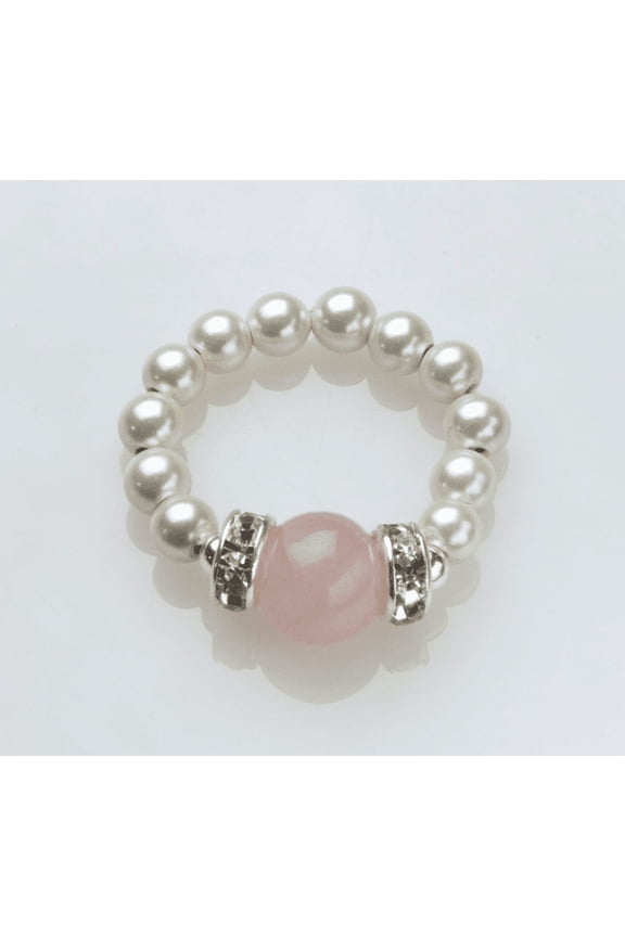 Rose Quartz and White Stretch Magetrim Ring Size XS