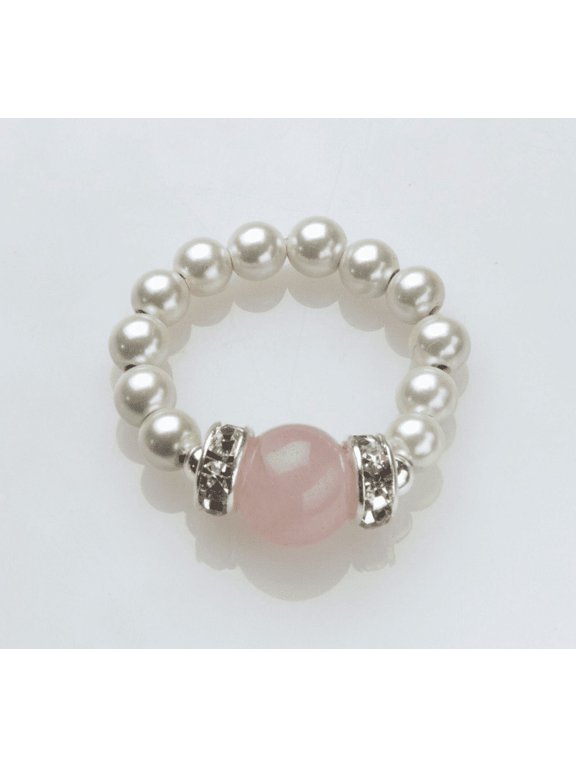 Rose Quartz and White Stretch Magnetrim Ring Size M