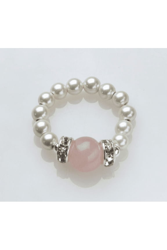 Rose Quartz and White Stretch Magnetrim Ring Size M