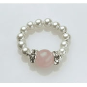 MagneHealth Rose Quartz and White stretch Magnetrim Ring Size S