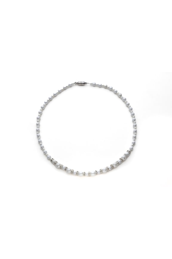 White and Crystal Graduated Necklace, 18 Inches