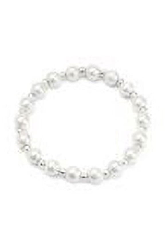 White and Silver Plated Stretch Magnetic Bracelet Size 7.5