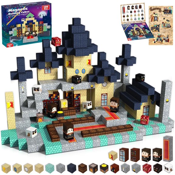 Magnefun Magnetic Blocks, 100PCS Magic House Theme Magnetic Building Blocks Magnet Constructions Toys Cube Game, STEM Educational Learning Toys, Magnetic Toys for Kids Ages 3+ Birthday Gifts