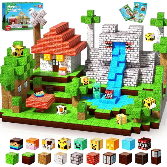 Magnefun Magnetic Blocks, 150PCS Old-Growth Forest Theme Magnetic Building Blocks Cube Game Magnet Construction Toys, STEM Educational Learning Toys, Birthday Gifts Magnetic Toys for Kids Ages 3+