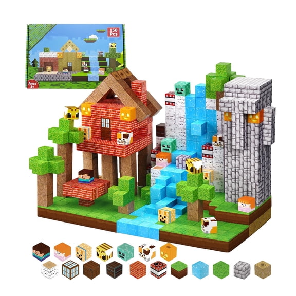 Magnefun Magnetic Blocks, 150PCS Primitive Jungle Theme Magnetic Building Blocks Magnetic Tiles, Magnetic Cubes, Magnetic Toys for Kids Ages 4-8