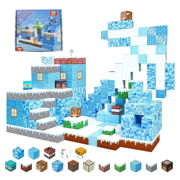 Magnefun Magnetic Building Blocks Set, 100PCS Ice and Snow World Theme Magnetic Blocks Magnetic Tiles, STEM Educational Toys, Magnetic Toys for Kids Ages 3-12