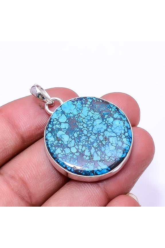 Magnesite Turquoise 925 Silver Plated Pendant 1.56", Blue Magnesite Turquoise Pendant P_7993_319_17