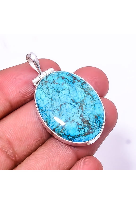 Magnesite Turquoise 925 Silver Plated Pendant 1.76", Blue Magnesite Turquoise Pendant P_8051_324_14