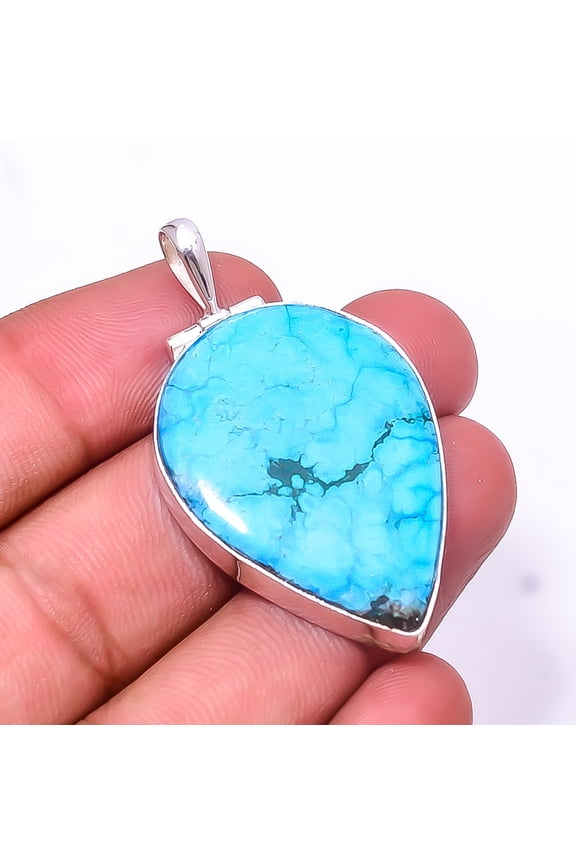 Magnesite Turquoise 925 Silver Plated Pendant 1.95", Blue Magnesite Turquoise Pendant P_8051_324_51