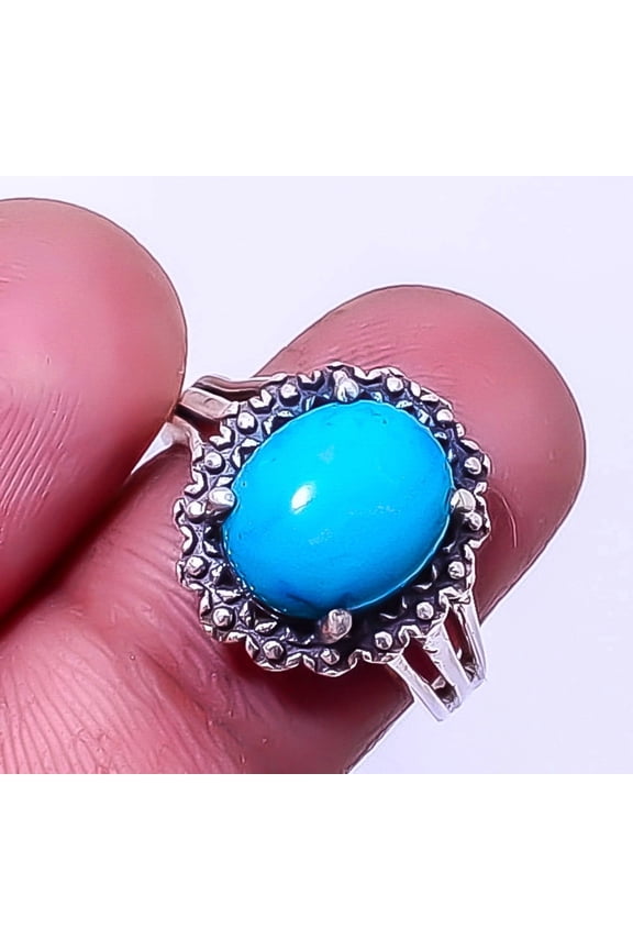 Magnesite Turquoise 925 Sterling Silver Handmade Solitaire Ring s.6 R-7, Christmas Gift, Gemstone Silver Jewelry, Turquoise Ring, New Year Sale
