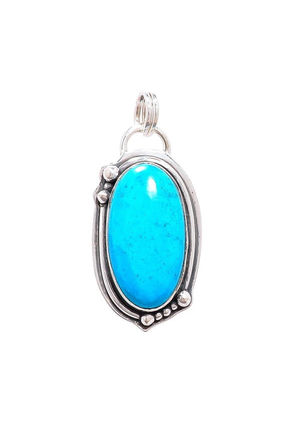 Magnesite Turquoise 925 Sterling Silver Pendant, 25X13 mm Oval Gemstone Pendant, Blue Pendant, Christmas Gift, Unique Jewelry Pendant V12735P14475