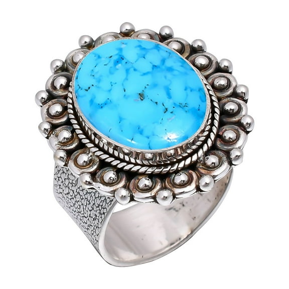 Magnesite Turquoise 925 Sterling Silver Ring, 16X12 mm Oval Gemstone Ring, Blue Ring, Christmas Gift, Unique Jewelry Ring, Adjustable Ring V5551R21992