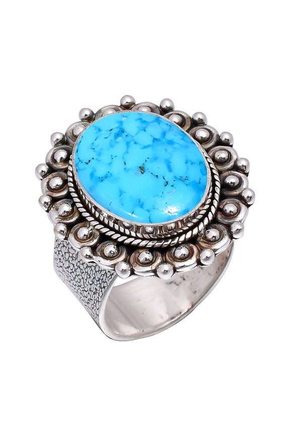 Magnesite Turquoise 925 Sterling Silver Ring, 16X12 mm Oval Gemstone Ring, Blue Ring, Christmas Gift, Unique Jewelry Ring, Adjustable Ring V5551R21992