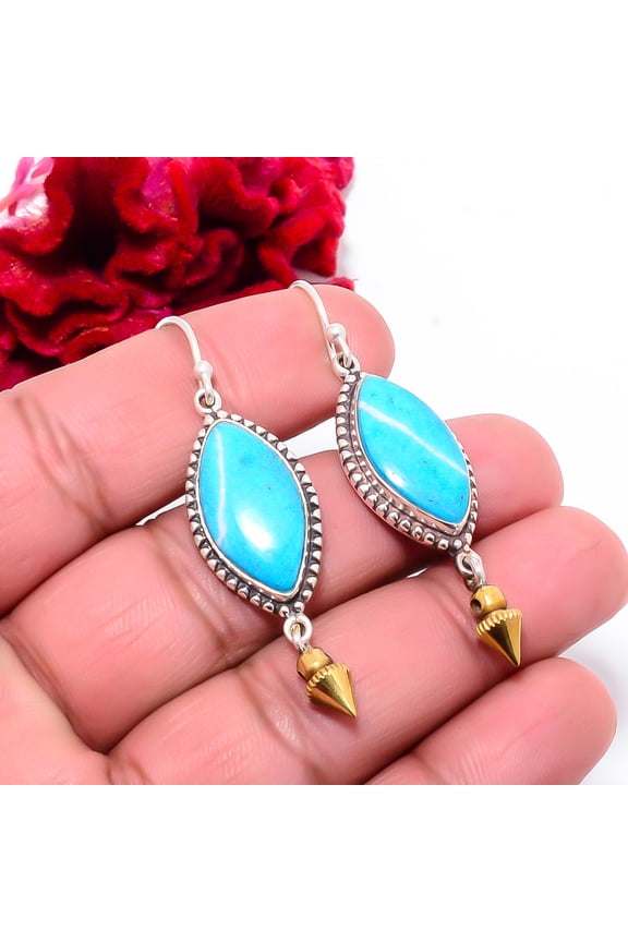 Magnesite Turquoise 925 Sterling Silver Two Tone Arrow Head Earring 2.15 Sku58, Handmade Jewelry, Dangle Earring
