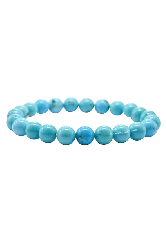 Magnesite Turquoise Bracelet - 8mm Beaded Stretch Bracelet and Healing Stones