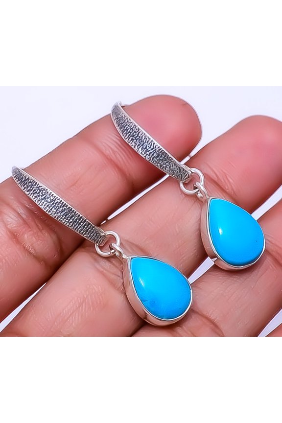 Magnesite Turquoise Designer 925 Sterling Silver Handmade Earring 1.76" E17