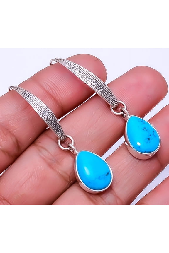 Magnesite Turquoise Designer Handmade 925 Sterling Silver Earring 1.76" E38