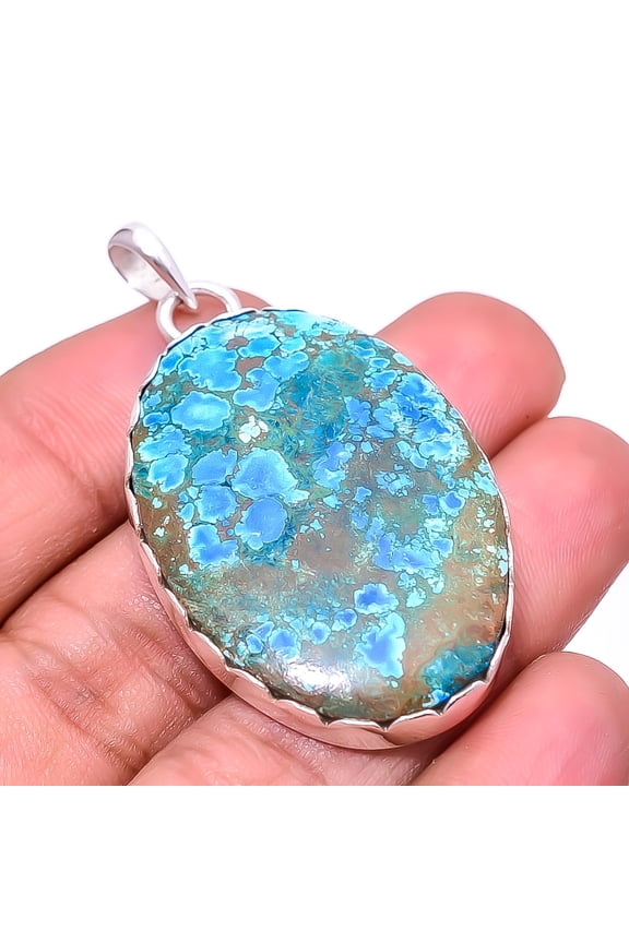 Magnesite Turquoise Designer Handmade 925 Sterling Silver Pendant 2.03", Blue Magnesite Turquoise Pendant P_8060_321_38
