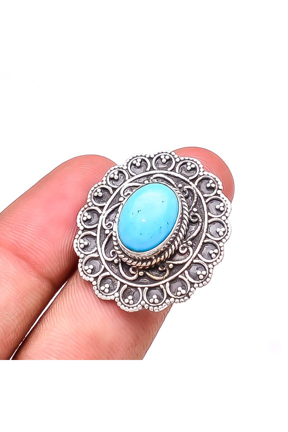 Magnesite Turquoise Designer Handmade Oxidised 925 Sterling Silver Ring S.8 R14