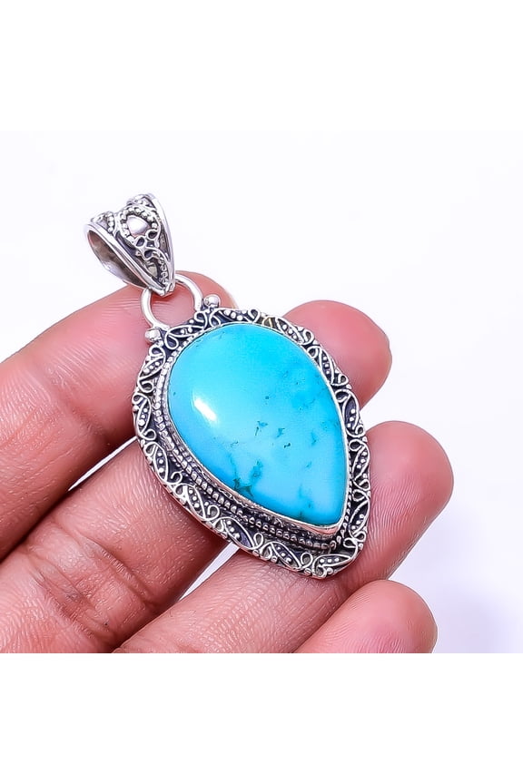 Magnesite Turquoise Fine Art 925 Sterling Silver Pendant 2.03", Blue Magnesite Turquoise Pendant P_8015_312_65