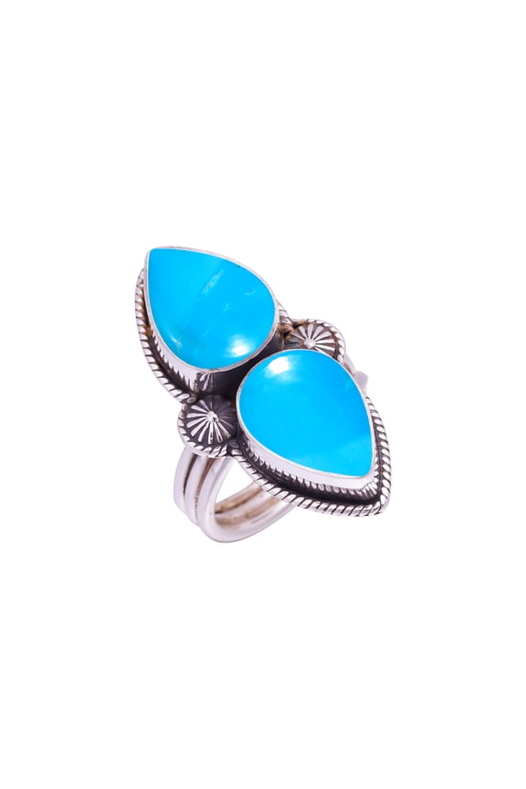 Magnesite Turquoise Gemstone 925 Sterling Silver Ring V9429, Magnesite Turquoise Ring, Gemstone Ring, Handmade Ring, Blue Ring, Pear Ring, Gift For He