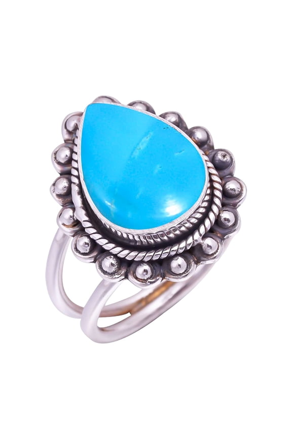 Magnesite Turquoise Gemstone 925 Sterling Silver Ring V9469, Statement Ring, Blue Ring, Pear Ring, Gift For Her, Magnesite Turquoise Ring