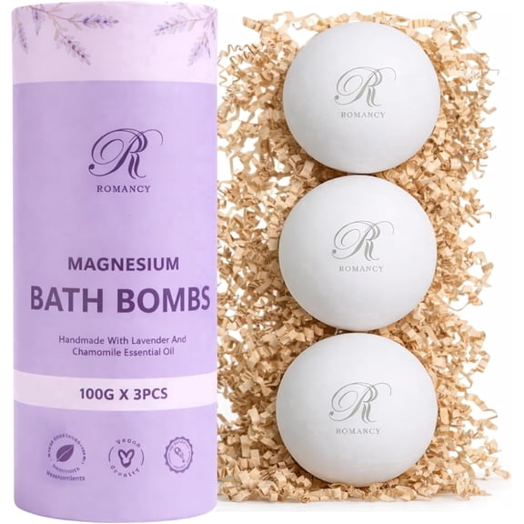 Magnesium Lavender Bath Bombs, Romancy XL Epsom Salt Bath Bombs for Sore Muscles, Post Workout Recovery, Stress Relief and Relaxation with Magnesium, Melatonin & Arnica, 3 Count