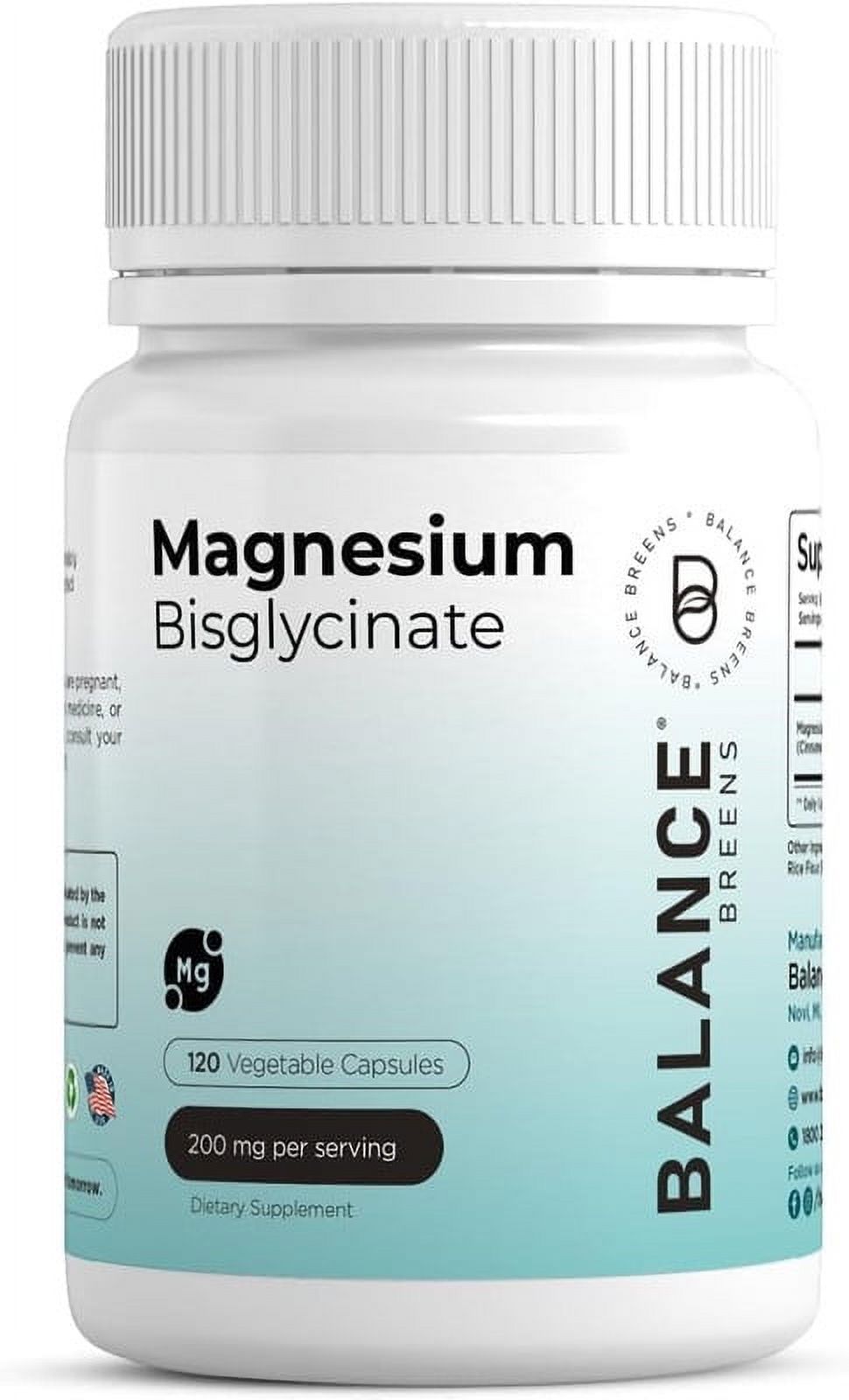 Magnesium Bisglycinate 200mg High Absorption Chelated- 120 Vegan ...