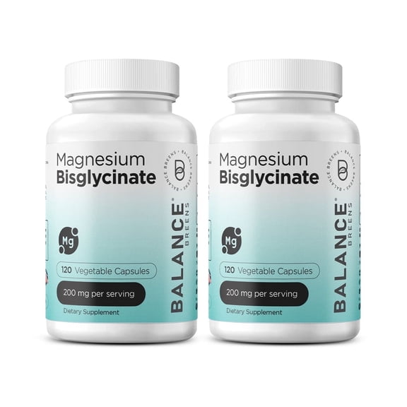 Balance Breens Magnesium Bisglycinate 200mg Vegan, Non-GMO Sleep & Muscle Support 120 Capsules