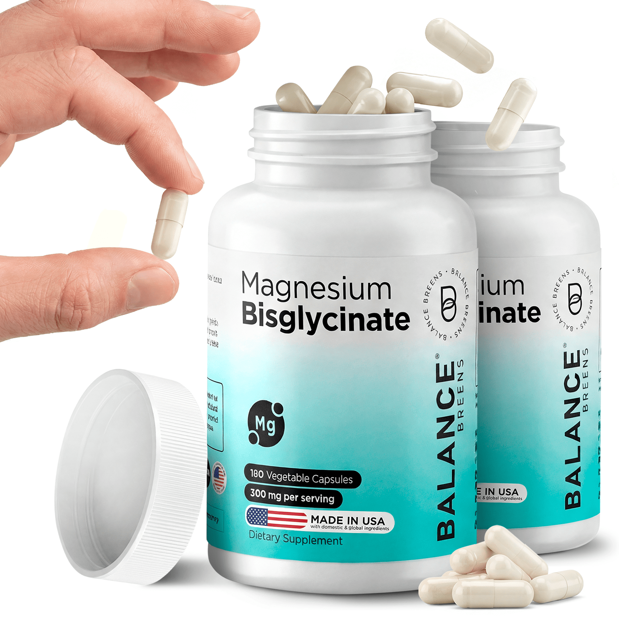 Balance Breens Magnesium Bisglycinate 200mg – Vegan, Non-GMO – Sleep & Muscle Support – 120 Capsules