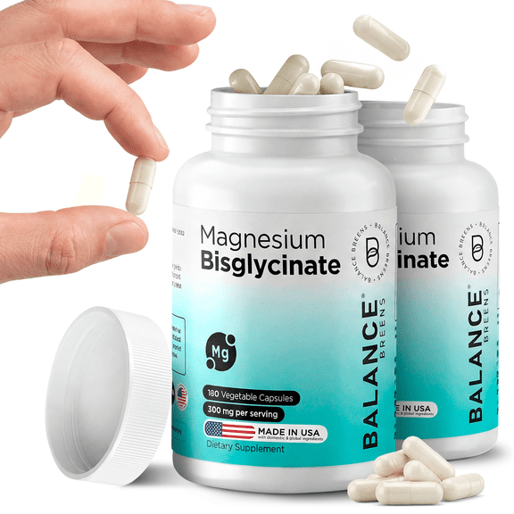 Balance Breens Magnesium Bisglycinate 200mg Vegan, Non-GMO Sleep & Muscle Support 120 Capsules