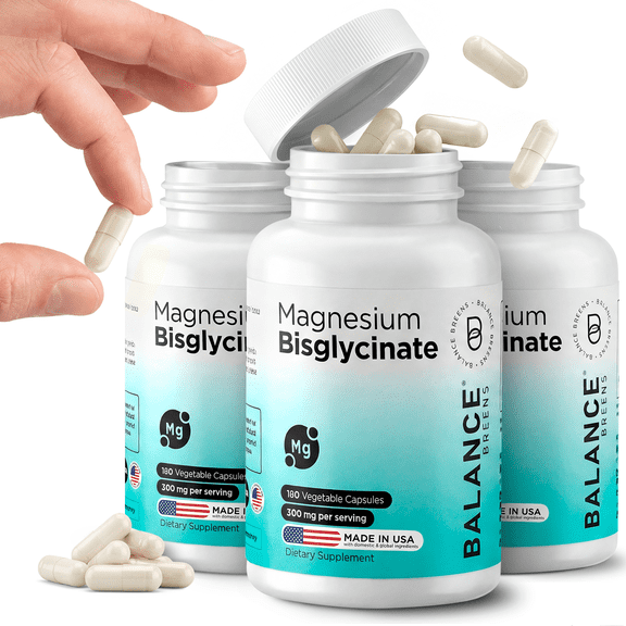 Balance Breens Magnesium Bisglycinate 200mg Vegan, Non-GMO Sleep & Muscle Support 120 Capsules
