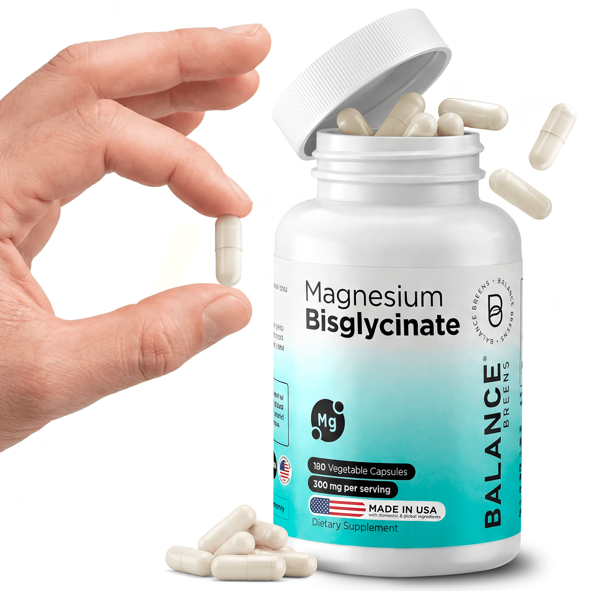 Balance Breens Magnesium Bisglycinate 200mg – Vegan, Non-GMO – Sleep & Muscle Support – 120 Capsules