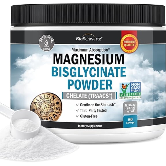 Magnesium BisGlycinate Powder (60 Servings, Unflavored) Magnesium Glycinate Powder Supplement for Sleep, Muscle, Bone and Joint Support, Non-Laxative, Non-GMO Verified, Third-Party Tested - 237g