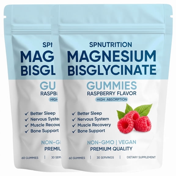 Magnesium Bisglycinate Raspberry Gummies with D3 B6 L-Theanine Sleep Calm Bone Support Muscle Relaxation Bone Health 60 Count, 2 Packs