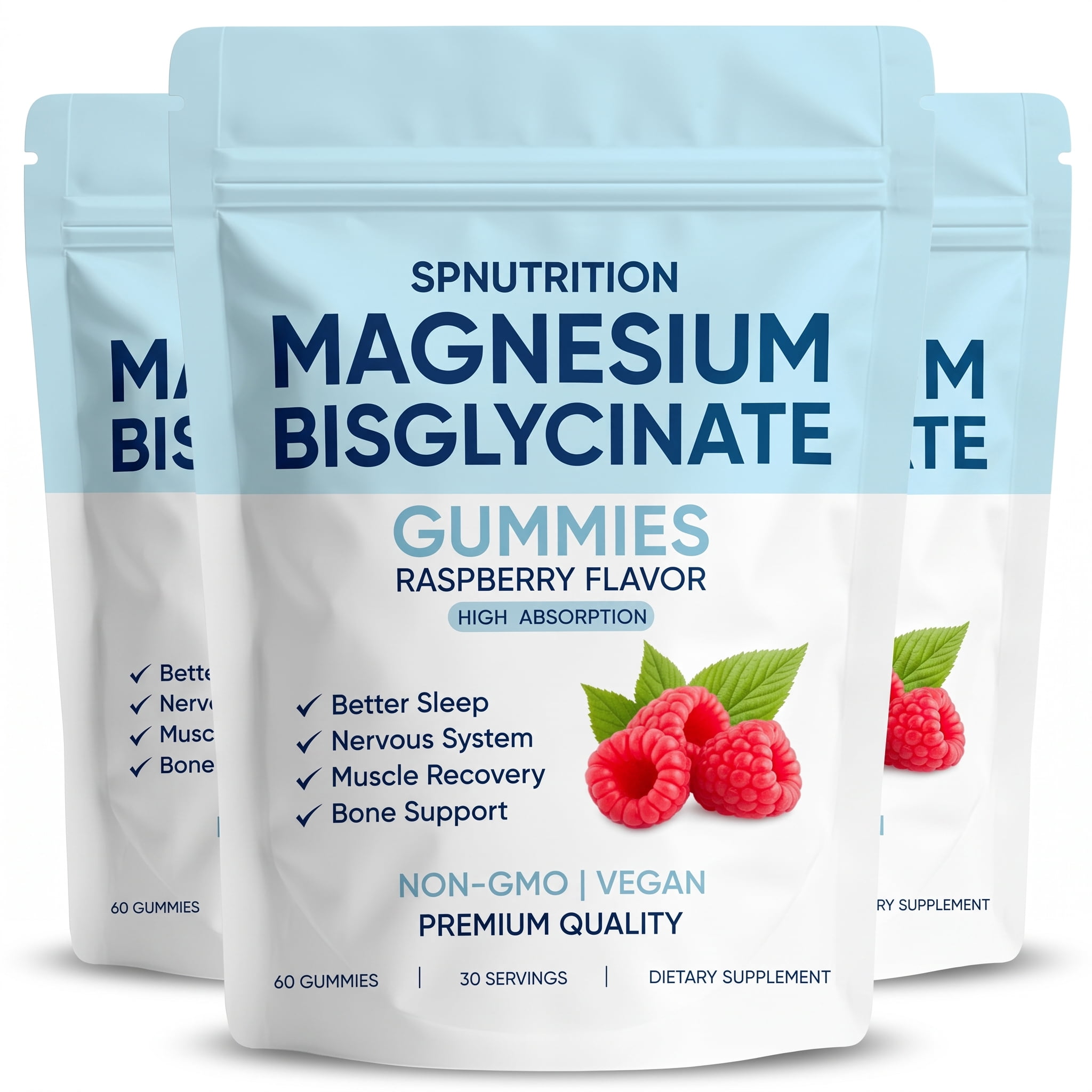 Magnesium Bisglycinate Raspberry Gummies with D3 B6 L-Theanine Sleep Calm Bone Support Muscle Relaxation Bone Health 60 Count , 3 Packs