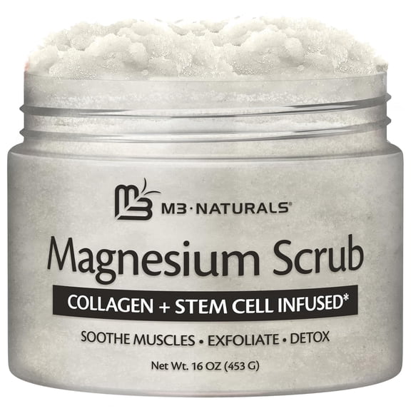 M3 Naturals Magnesium Body Scrub, Dead Sea Salt Exfoliating Scrub with Collagen and Shea Butter, 16 oz