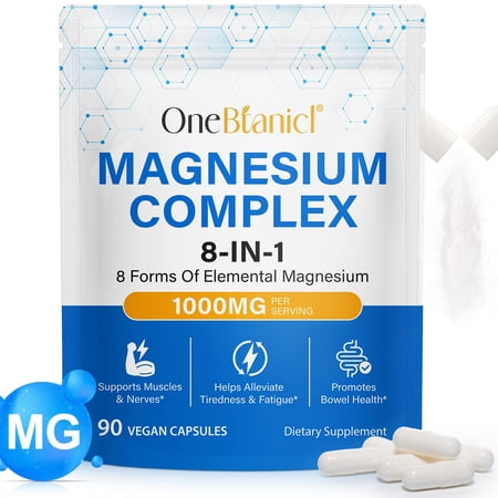 Magnesium Capsules, 1000 mg per Serving, 8-in-1 Magnesium Formula, Supports Muscle Relaxation, 90 Capsules