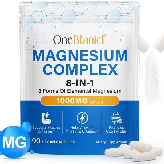 Magnesium Capsules, 1000 mg per Serving, 8-in-1 Magnesium Formula, Supports Muscle Relaxation, 90 Capsules