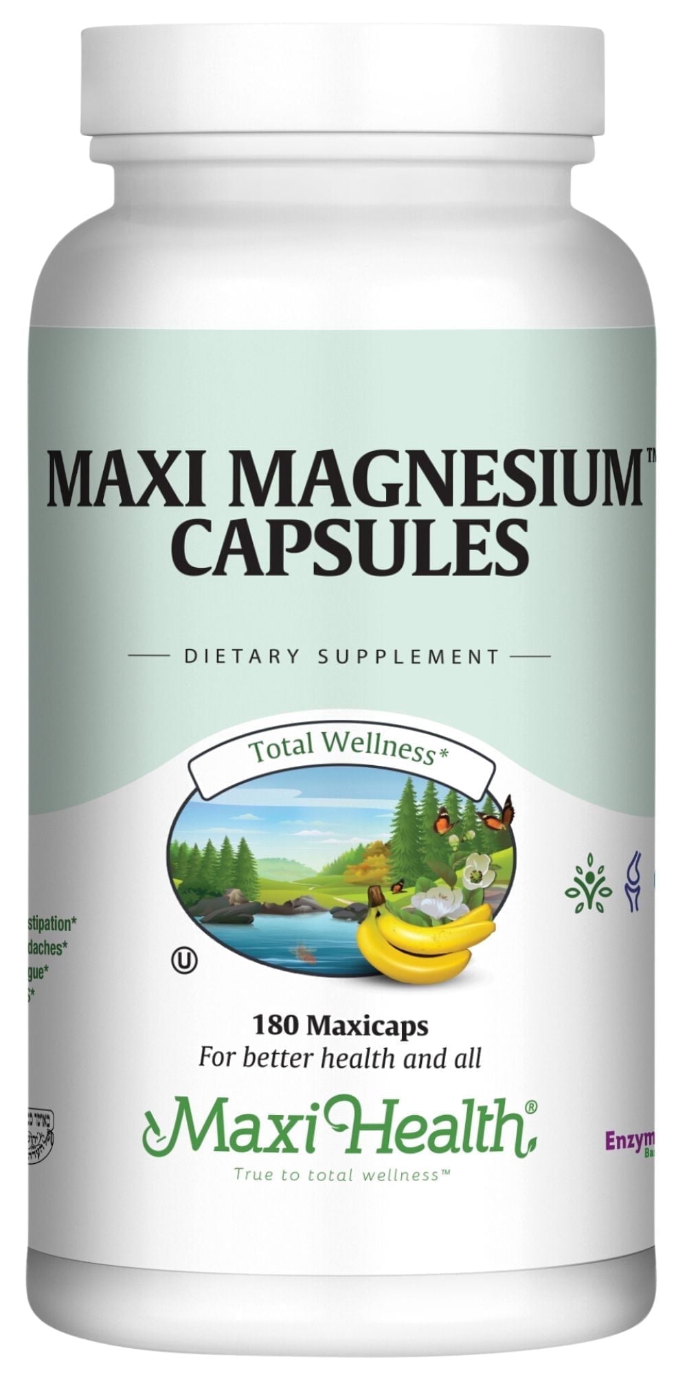 Maxi Health Magnesium Capsules – Energy, Muscle & Nerve Support, Bone Health – 180 Count
