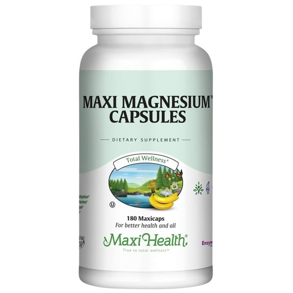 Maxi Health Magnesium Capsules – Energy, Muscle & Nerve Support, Bone Health – 180 Count