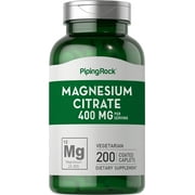 Magnesium Citrate | 400 mg | 200 Caplets for Men and Women | by Piping Rock
