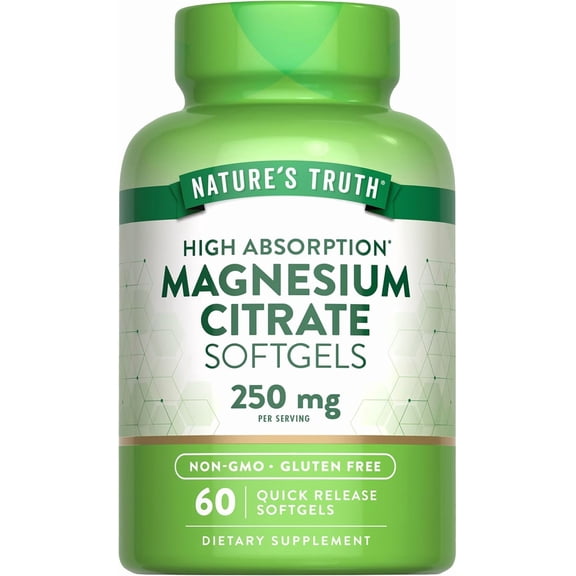 Magnesium Citrate | 250mg | 60 Softgels | High Absorption | Non-GMO, Gluten Free | by Nature's Truth