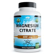 Magnesium Citrate 400 mg - 120 tablets Elemental Magnesium Supports Function of muscles, bones, heart Non-GMO per serving